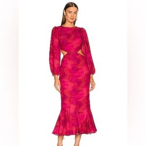Rhode Chiara Dress Size 6 Lovers Lane Red Cutout Long Sleeve NWT Ruffle Hem
